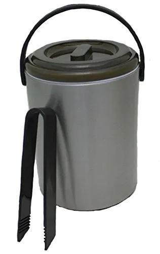 Eiseimer in matter Edelstahloptik 1,6 Liter mit Abtropfgitter und Eiswürfelzange