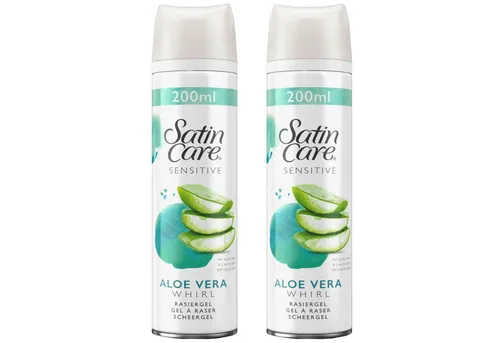 Gillette Rasierschaum 2x Gillette Satin Care Sensitive Rasiergel Gel mit Aloe Vera je 200ml