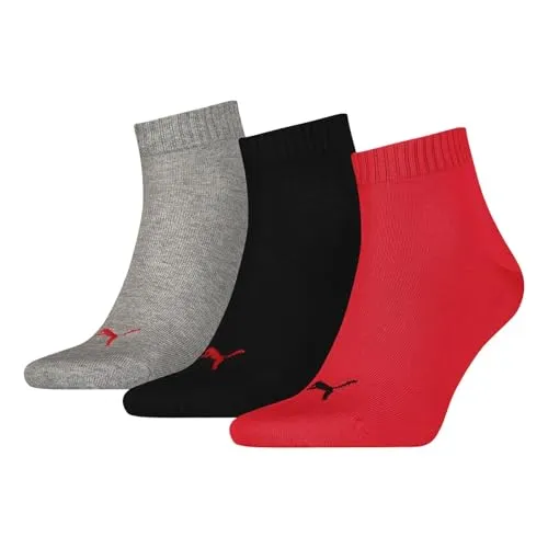 PUMA unisex Quarter Sportsocken Kurzsocken Socken 3 Paar, Farbe:Mehrfarbig, Menge:3 Paar (1x 3er Pack), Größe:39-42, Artikel:-232 black/red