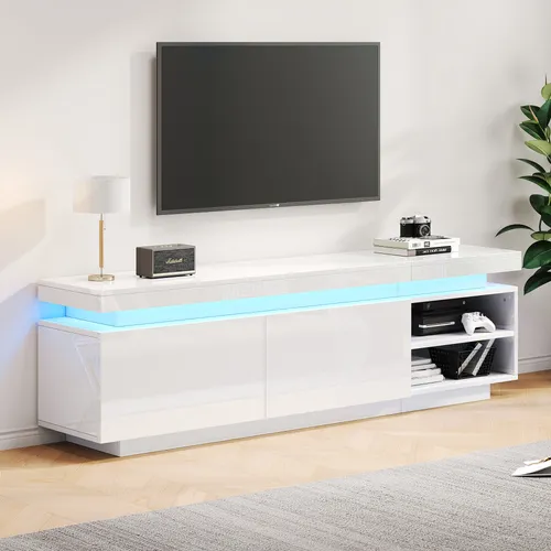 STILVORA Lowboard mit LED-Beleuchtung,TV-Schrank TV-Regal mit offene Regale,TV-Board Hochglanz für Fernseher bis 80 Zoll,weiß