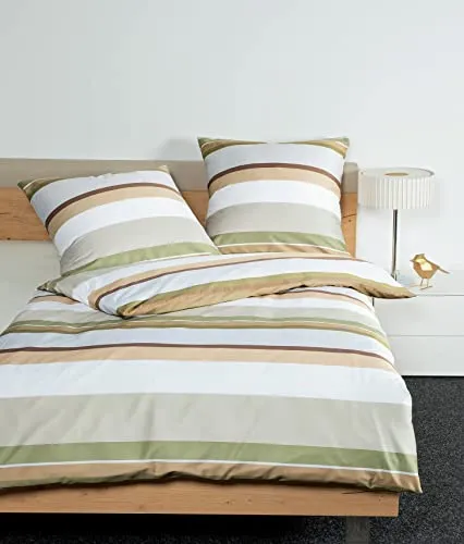 Janine Bettwäsche Mako-Satin J. D. 155x220 + 80x80 cm - Bettwäsche-Set in Khaki dunkeloliv braun aus hochwertigem Mako-Satin, hautsympathisch und pflegeleicht, ideal für ein erholsames Schlafgefühl.