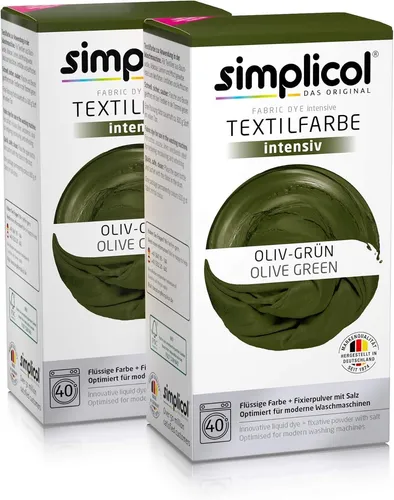 Simplicol Textilfarbe intensiv Oliv Grün 2er Dunkelgrün All-in-1 Komplettpackung