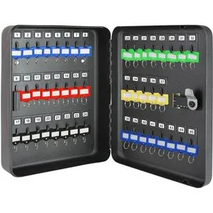 HMF Schlüsselkasten 1450002 mit Zahlenschloss - Robuster Schlüsselschrank aus Stahl, mit 45 nummerierten Haken und sicherem 3-stelligen Zahlenschloss. Ideal für die übersichtliche Aufbewahrung von Schlüsseln.