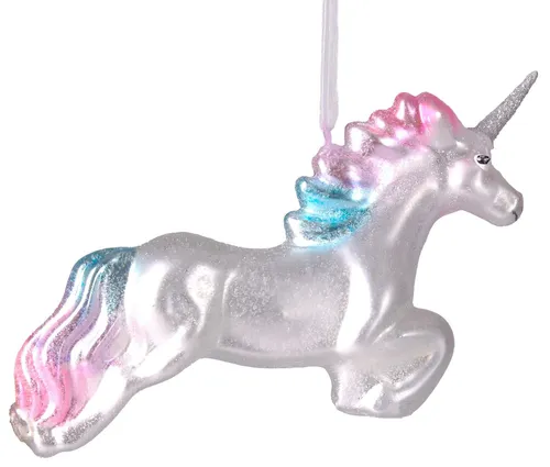BRUBAKER Christbaumschmuck Mundgeblasene Weihnachtskugel Einhorn im Sprung, Fantasie-Weihnachtsanhänger aus Glas, handbemalt - 13.5 cm