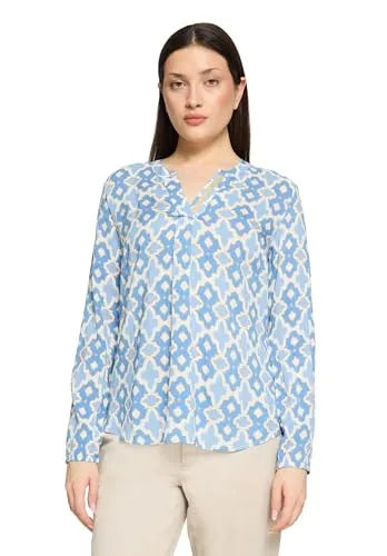 Cartoon Damen Blusenshirt mit grafischem Muster 38, Weiß/Blautöne - Figurumspielendes Blusenshirt mit V-Ausschnitt, ideal für lässige Outfits. Hochwertige Materialien sorgen für angenehmen Tragekomfort im Alltag.