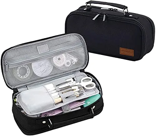 Yommie Federmäppchen Vintage FedertascheGroß Etui Aus Canvas Mäppchen Mädchen Teenager 2 Fach Federmappe Jungen Federpenal Schlamperetui Organizer fürSchule Arbeit Uni Schwarz