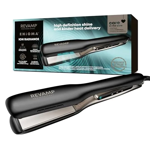 REVAMP Enigma Tri-Care Infrarot-Ionen breites Glätteisen – Keramikplatten für haarschonendes One-Stroke-Styling, Locken, Glätten, geschwungenes Design für Wellen – professioneller Haarglätter