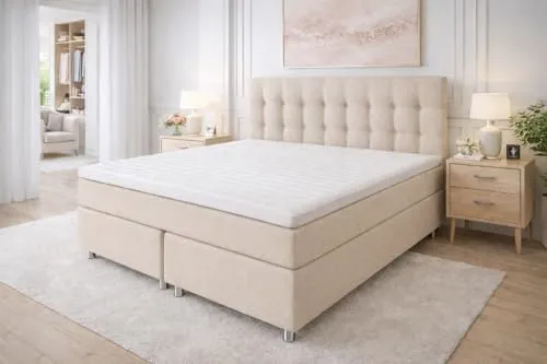 Tesla Dreams Boxspringbett 140x200 Ronda mit 7-Zonen-Taschenfederkern - Hochwertiges Boxspringbett mit wendbarer 7-Zonen-Taschenfederkernmatratze (H3/H4) für individuellen Schlafkomfort. Atmungsaktive Materialien sorgen für eine optimale Luftzirkulation und Langlebigkeit im täglichen Gebrauch.