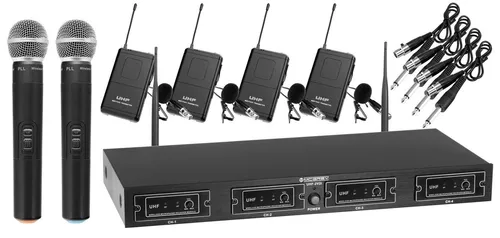 McGrey UHF-2V4I Quad Funkset: 4-Kanal UHF-Funkmikrofon-Set - Mikrofone mit 2 Handmikrofonen und 4 Lavaliermikrofonen, ideal für Veranstaltungen mit einer Reichweite von 50 Metern und 8 Stunden Betriebsdauer.