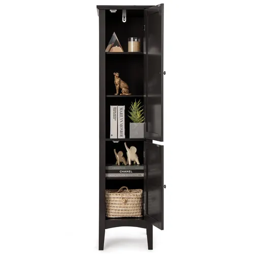 COSTWAY Badezimmerschrank mit 5 Fächern, Hochwertiger Badschrank 37x37x160cm, Dunkelbraun