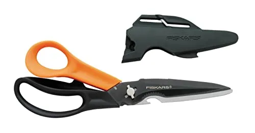 Fiskars Mehrzweckschere mit trennbaren Klingen, Inkl. Schutzhülle mit Scherenschärfer, Länge 23 cm, Titaniumbeschichtung, Rostfreie Stahlklinge/Kunststoff-Griffe, Schwarz/Orange, Cuts + More, 1000809