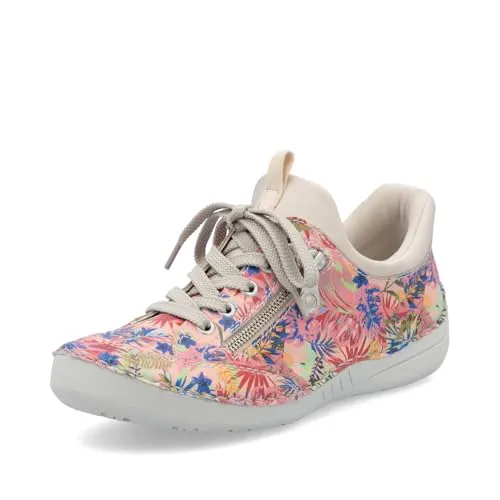 RIEKER Slip-On Sneaker - Bequemer Freizeitschuh in Beige Multi, Gr. 36 - Schuhe mit aufgesetzter Schnürung, ideal für den Alltag und bequemes Tragen dank hochwertigem Lederimitat/Textil.