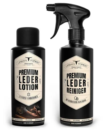 URBAN FOREST® Lederpflege Auto SPARSET Premium - Lederpflege für Reitsport, enthält 2x 500ml Lederreiniger und Lotion, regeneriert und schützt Glattleder, ideal für Autos, Möbel und Taschen.