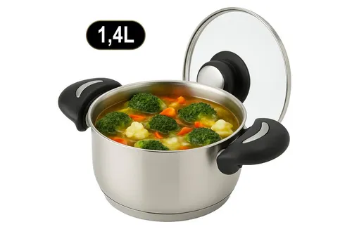 Koopman Kochtopf Edelstahl 1400 ml Universal Topf Ø 16 cm Glasdeckel 2 Griffe, Edelstahl (Stück, 1-tlg., Packung), 1400ml, Kasserolle, Suppentopf, Edelstahl, Glasdeckel
