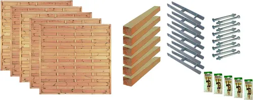 Tetzner & Jentzsch Dichtzaun Manhattan 3, Set mit 5 Elementen - Hochwertiger Dichtzaun für Garten und Terrasse, bestehend aus 5 stabilen Elementen, kesseldruckimprägniert für Langlebigkeit und Wetterbeständigkeit.