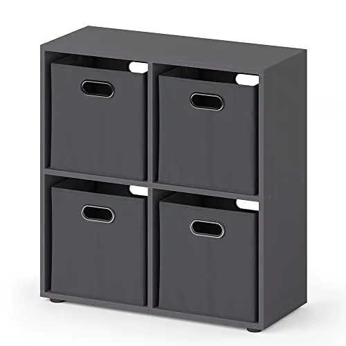 Vicco Raumteiler Tetra, Grau, 72.6 x 72 cm - Raumteiler-Regale mit modernem Design und vier offenen Ablagen für Bücher und Dekoration, ideal für eine flexible Raumgestaltung.