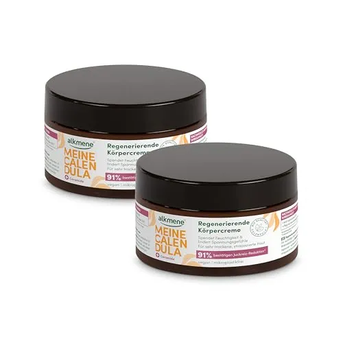 alkmene 2x Regenerierende Calendula Creme für strapazierte & trockene Haut 200 ml - Vegane Hautcreme lindert Juckreiz - Körpercreme sehr trockene Haut - Bodybutter