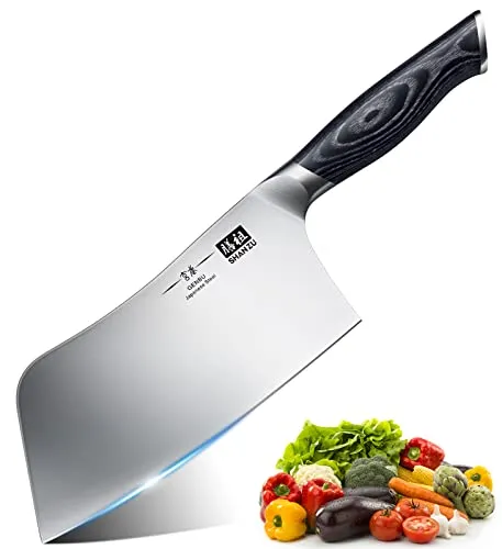 SHAN ZU Kochmesser, 18cm Scharfes Küchemesser Hackmesser Profi Japanische High Carbon Edelstahl Hackbeil Knochen Messer mit K133 Holzgriff