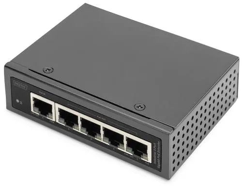 DIGITUS 5-Port Gigabit PoE Extender - PoE Komponenten - Robuster Extender mit bis zu 4 Ausgängen, ideal für große Netzwerke, kaskadierbar bis 500 Meter und wetterfest für maximale Zuverlässigkeit.