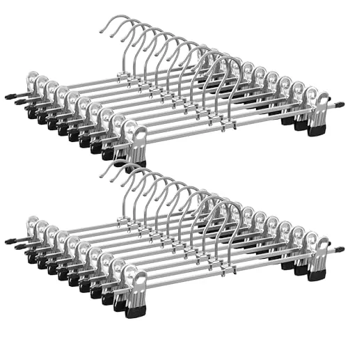 SONGMICS Hosenbügel aus Metall, 20er Set - Hosenbügel für Hosen, Röcke und Socken mit rutschfesten Clips und verstellbaren Klammern – robust und gut belastbar bis 3 kg, ideal für ordentliches Verstauen im Kleiderschrank.