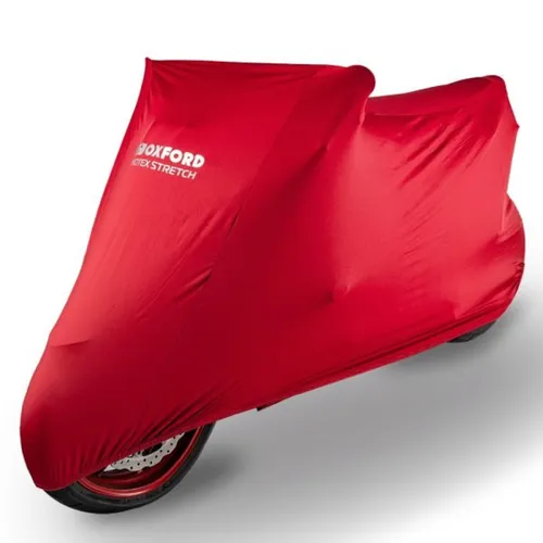 Oxford PROTEX Premium Stretch-Passform Motorrad Abdeckung - Rot, XL - Motorradabdeckung aus atmungsaktivem Material mit 4-Wege-Stretch für optimalen Schutz. Verhindert Rostbildung und bietet eine perfekte Passform für Ihr Motorrad.