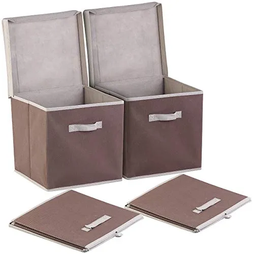 PEARL Faltboxen mit Deckel: 2er-Set Aufbewahrungsboxen mit Deckel, faltbar, 31x31x31 cm, braun (Faltbare Ordnungsboxen, Faltkiste mit, Faltbox Stoff)