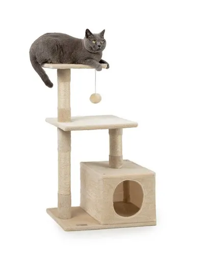 lionto Kratzbaum Katzenkratzbaum 85 cm Beige - Kratzbaum für Katzen, Höhe 85 cm, 3 Ebenen und 1 Höhle, ideal zum Kratzen und Spielen, perfekt für kleine Räume.