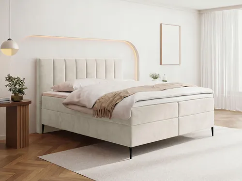 Boxspringbett Allen 180 x 200 cm mit Bettkasten – H4 Taschenfederkern & Topper - Praktisches Boxspringbett mit Bettkasten und 7-Zonen Taschenfederkern-Matratze (H4) für stabilen Halt und optimalen Schlafkomfort. Wählen Sie zwischen stilvollem Boucle oder Samt für Ihr Schlafzimmer.