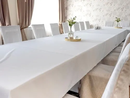 texpot Tischdecke 180 x 800 cm Baumwolle Tafeltuch Tischtuch glänzend weiß