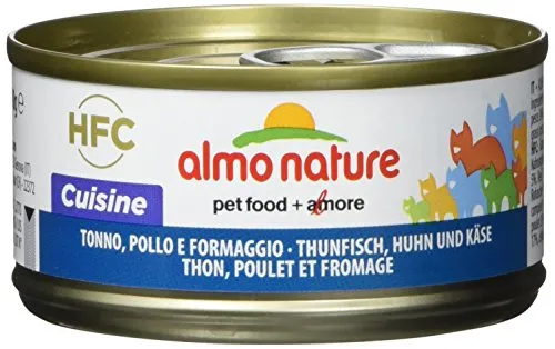 almo nature HFC Natural Katzenfutter nass - Thunfisch, Huhn und Käse 24er Pack (24 x 70g), 100% natürliche Inhaltsstoffe und ohne Zusatzstoffe für gesunde Katzenernährung