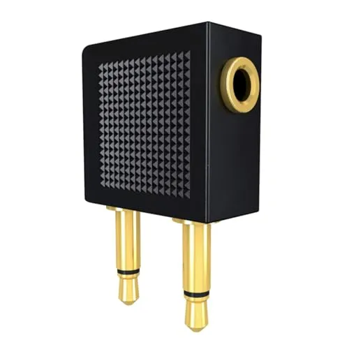 Aukson Q44 Flugzeug Adapter für Kopfhörer – 3,5 mm Klinke Airline Adapter, 2 x 3,5 mm Klinkenstecker auf 3,5 mm Klinkenbuchse, Goldbeschichtet – Ideal für Flugzeug-Kopfhörer (1 Stück)