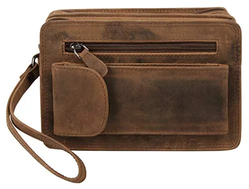 BAGAN Handgelenktasche Echt Leder Herren | Vintage Clutch mit Smartphone-Fach - Herren-Henkeltaschen aus 100% echtem Leder im Vintage-Stil, ideal für die übersichtliche Aufbewahrung Ihrer Essentials und mit praktischem Smartphonefach für schnellen Zugriff.