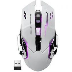 Gaming Maus Kabellos RGB Wireless USB Gaming-Maus (Funk, 2400 dpi, Plug & Play 7 Tasten Extrem Leise Schwarz Weiss) - Weiß