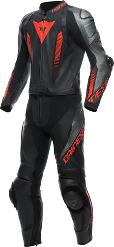 Dainese Laguna Seca 5 Lederkombi 2tlg. - Schwarz/Grau/Neon-Rot - 56 - Motorradkombis mit Tutu-Rindsleder für höchsten Schutz und Komfort. Die innovative Tri-Axial-Technologie sorgt für optimale Beweglichkeit und Sicherheit auf der Rennstrecke.