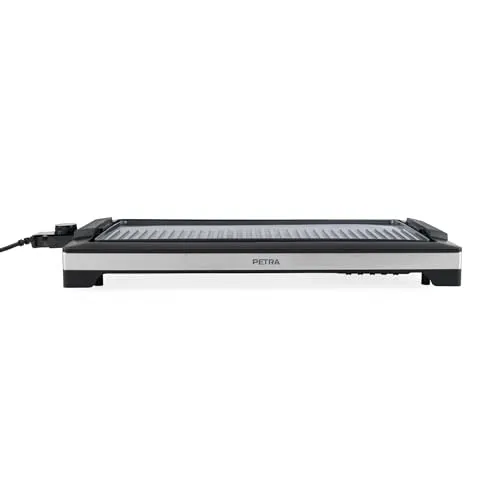 Petra 2-in-1 Elektrogrill mit Antihaft-Grillplatten – Plancha und Flachgrill, abnehmbare Fettauffangschale, PFAS-frei, Temperaturregler bis 250 °C, 2200 W