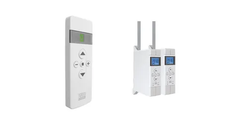WIR elektronik eWickler 2 Fenster Funk-Set - Rollladenschalter für 12-15 mm Gurtband, inklusive Funkfernbedienung und automatischer Zeitumstellung, ideal für Smart Home Anwendungen.