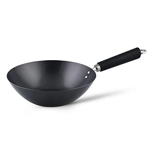 Ken Hom 27cm Carbonstahl Wokpfanne Excellence - Pfanne aus Karbonstahl mit dreischichtiger Antihaftbeschichtung für gesundes Braten mit weniger Öl, hitzebeständig und spülmaschinenfest – ideal für alle Herdarten, auch Induktion.