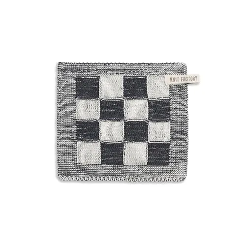 Knit Factory - Topflappen Block - Hitzebeständige Lappen - Schutzlappen zum Kochen - Küchenzubehör - Kochlappen - Ecru/Anthrazit - Grau - Traditioneller Look - 23x23 cm
