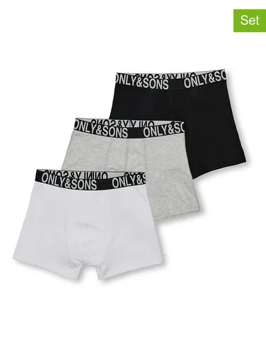 Only&Sons 3er-Set: Boxershorts in Weiß/ Grau/ Schwarz, Größe 122/128, Weiß/schwarz/grau, Kinder