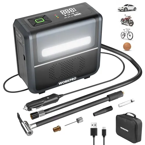 WORKPRO kabellose 3-in-1-Luftpumpe mit LED-Licht und Powerbank