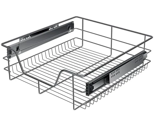 KESSER® Teleskopschublade 50cm Schrankbreite verchromt aus Edelstahl Schubladeneinsatz für Küchenschrank Korbauszug Schrankauszug, Anthrazit