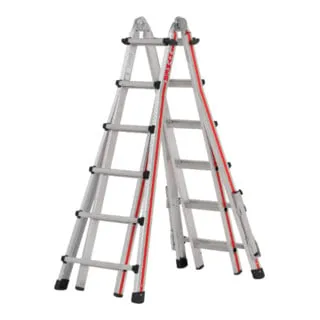 Hymer Teleskopleiter 414224 - 6,26m Aluminium - Leiter für vielseitige Anwendungen: bis 150 kg belastbar, maximale Arbeitshöhe von 7,20 m als Anlegeleiter und 4,35 m als Stehleiter. Höhenverstellbar in 28 cm Schritten für optimale Flexibilität.