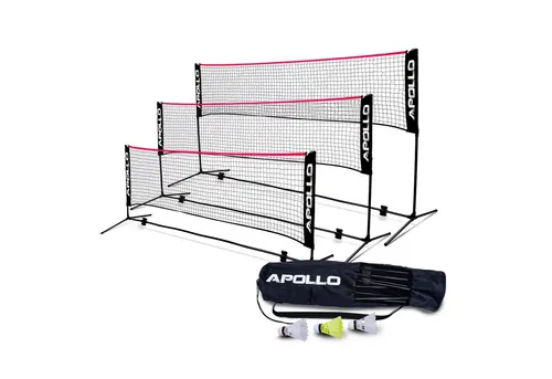 Apollo Badminton Netz - 3-fach höhenverstellbar - Badmintonnetze & -garnituren, multifunktional für verschiedene Ballsportarten, stabil und einfach auf- und abzubauen, ideal für Indoor & Outdoor.
