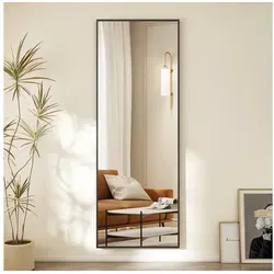 Hopibath Wandspiegel Ganzkörperspiegel Schwarz mit Metallrahmen Alu 150x50 160x40 140x40 (Spiegel groß eckig, mit Sicherheitsfolie), 4 Installationsmethoden schwarz Eckig | 40 cm x 160 cm