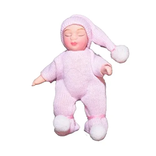 Melody Jane Puppenhaus Schlafende Baby IN Rosa Pompom Anzug Miniatur 1:12 Porzellan Menschen
