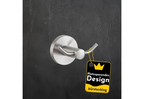 Bürstenking Handtuchhalter Handtuchhaken 2-fach Edelstahl - gebürstet, Wandmontage, Serie 190, Rostfrei, platzsparend, langlebig