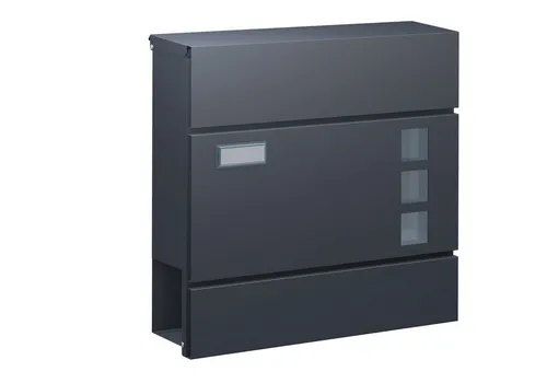 BASI Wandbriefkasten BK 380M - Moderner Briefkasten aus pulverbeschichtetem Stahl mit Softclose-Dämpfer für leises Schließen. Wetterfest und rostresistent, ideal für DIN A4-Sendungen.