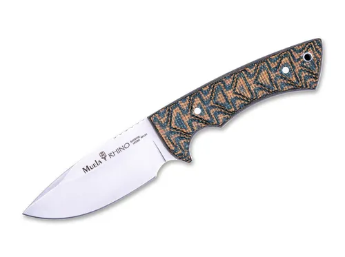 Muela Taschenmesser Muela Rhino Micarta Green - Hochwertiges Jagdmesser mit 10,5 cm Klinge aus robustem 14C28N Stahl. Der ergonomische Micarta-Griff bietet optimalen Halt. Mit schwarzer Lederscheide für flexible Trageweise – ideal für Outdoor-Abenteuer.