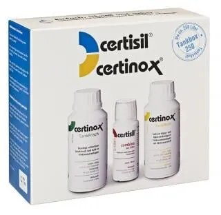 Certisil Certibox 250 Pflegeset - Tankreinigung: Das Pflegeset bietet eine einfache Lösung zur effektiven Pflege und Desinfektion von Wassertanks für sauberes Trinkwasser.