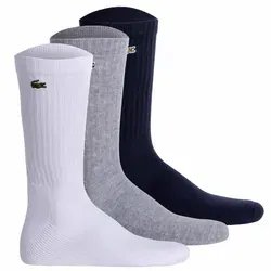 LACOSTE Unisex Socken 3er Pack - Bequeme Tennissocken in Weiß/Grau/Dunkelblau - Herrensocken im 3er Pack, aus hochwertiger Baumwollmischung für optimalen Komfort und Atmungsaktivität, ideal für Sport und Freizeit.